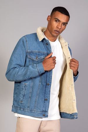 Мужская стеганая голубая джинсовая куртка оверсайз Furry Inside