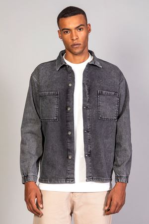 Erkek Siyah Kar Yıkama Gömlek Model Oversize Denim Ceket 