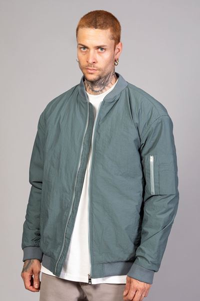 Su Yeşili Regular Fit /Krinkıl Kumaş İçi Kapitone Pilot Erkek Ceket (İlkbahar-Sonbahar-Kış)