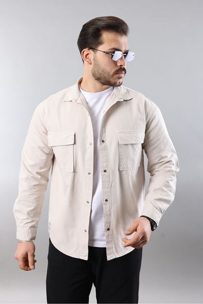 Erkek Relax Fıt Kalıp Pamuklu Grı Kot Gömlek  