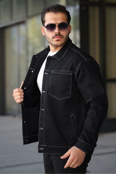 Erkek Regular Fit Düğmeli Vintage Siyah Ceket