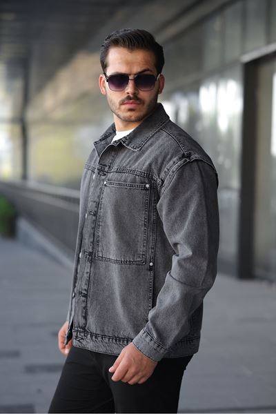 Erkek Regular Fit  Retro Kare Cep Düğmeli Antrasit Ceket