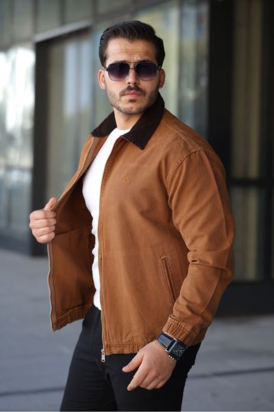 Erkek Relaxed Canvas Camel Ceket