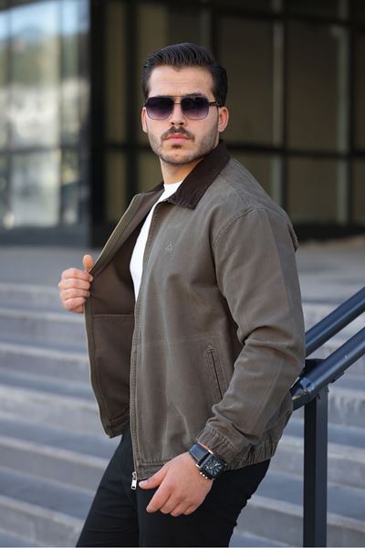 Erkek Relaxed Canvas Haki Ceket