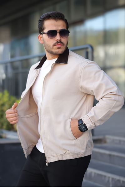Erkek Relaxed Canvas Bej Ceket 