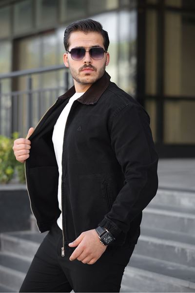 Erkek Relaxed Canvas Siyah Ceket 