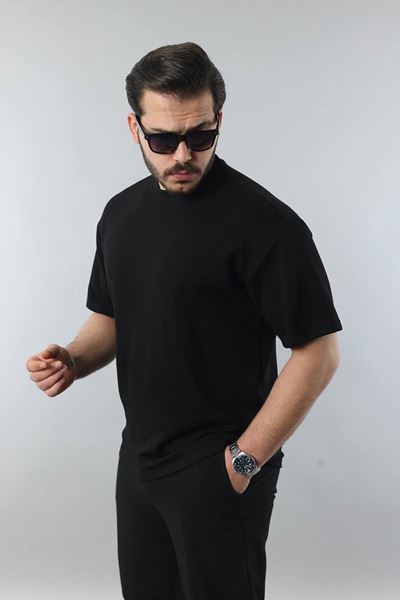 Erkek Siyah Regular Fit Yumuşak Doku Basic Modal Penye Tişört