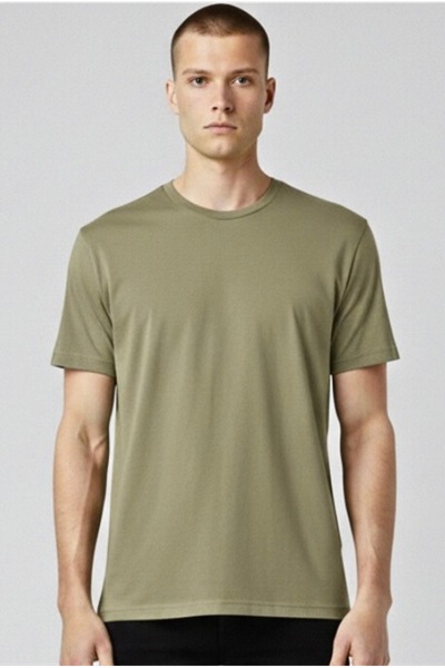 Erkek Haki Regular Fit Yumuşak Doku Basic Modal Penye Tişört