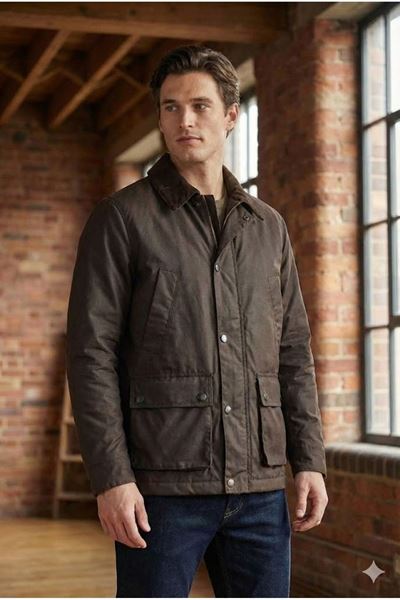 Erkek Kahve Mont Mumlu İçi Astarlı Kadife Yaka 