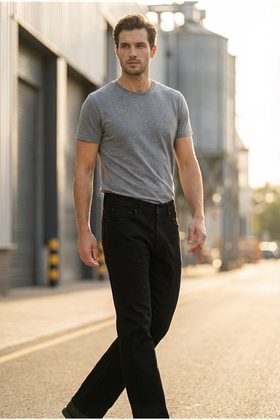 Erkek Siyah Klasik Kesim Pamuklu Esnek Jean Kot Denim Pantolon