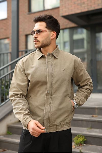Erkek Regular Fermuarlı ve Çıtçıtlı Kahve Canvas Ceket