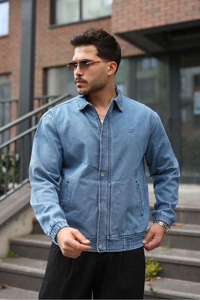 Мужская джинсовая куртка-бомбер оверсайз цвета хаки, стираная модель на молнии