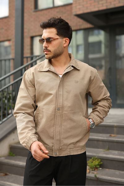 Мужская джинсовая куртка-бомбер оверсайз цвета хаки, стираная модель на молнии