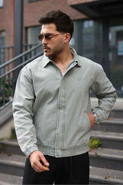 Мужская джинсовая куртка-бомбер оверсайз цвета хаки, стираная модель на молнии