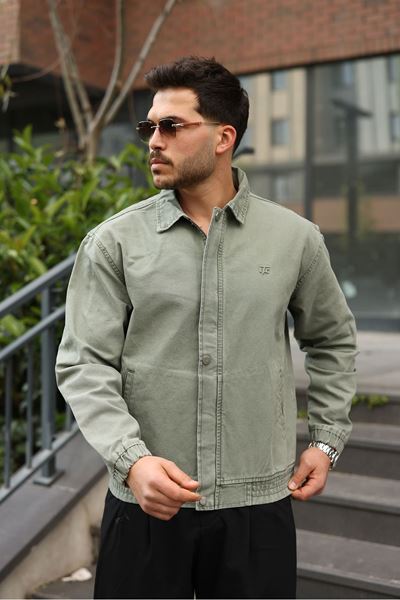 Мужская джинсовая куртка-бомбер оверсайз цвета хаки, стираная модель на молнии