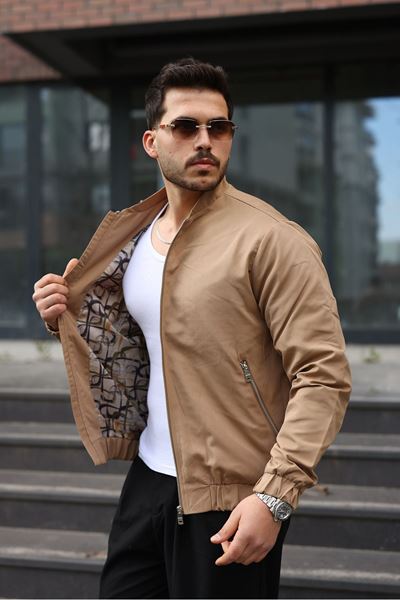 Erkek Regular Fit  Teknik Kumaş Mevsimlik Bej Pilot Mont