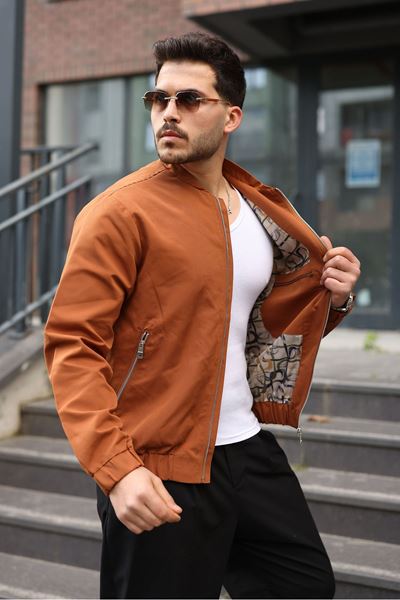 Erkek Regular Fit  Teknik Kumaş Mevsimlik Taba Pilot Mont  