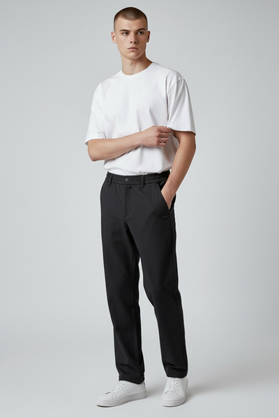  Erkek Siyah Baggy Fit Rahat Kalıp Beli lastikli Pantolon  