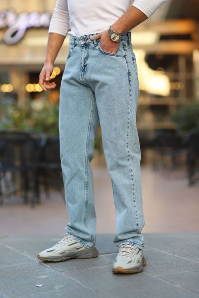  Erkek Kar Yıkama Baggy Fit Rahat Kalıp Jean Pantolon