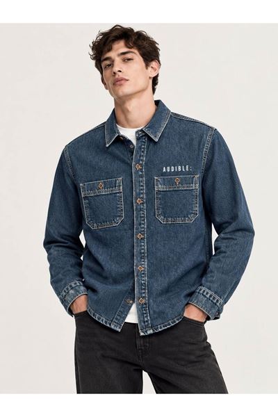 Koyu Mavi Premium Tok Kumaş Çift Cep 90lar Erkek Denim Kot Gömlek