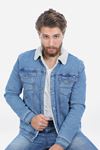 Голубое мужское джинсовое пальто с мехом внутри