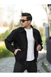 Oversize Black Printed Men's Zippered Bomber Denim Jacket