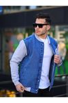  Erkek Çıtçıtlı Mavi Oversize Spor Kot ceket 