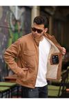 Erkek Taba İçi Hafif Kapitone Oversize Kot Ceket 