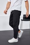  Erkek Siyah Baggy Fit Rahat Kalıp Paçası Lastikli Ve Cırtlı Pantolon