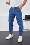  Erkek Koyu mavi Baggy Fit Rahat Kalıp Paçası Lastikli Ve Cırtlı Pantolon