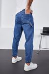  Erkek Koyu mavi Baggy Fit Rahat Kalıp Paçası Lastikli Ve Cırtlı Pantolon