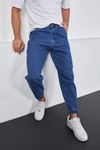  Erkek Koyu mavi Baggy Fit Rahat Kalıp Paçası Lastikli Ve Cırtlı Pantolon