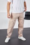  Erkek Bej Baggy Fit Rahat Kalıp Kargo Pantolon 