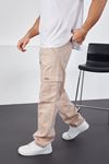  Erkek Bej Baggy Fit Rahat Kalıp Kargo Pantolon 