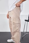  Erkek Bej Baggy Fit Rahat Kalıp Kargo Pantolon 