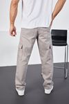  Erkek Gri Baggy Fit Rahat Kalıp Kargo Pantolon