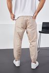  Erkek Bej Baggy Fit Parçalı Diz Ve Paçası Lastikli Pantolon 