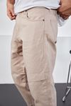  Erkek Bej Baggy Fit Parçalı Diz Ve Paçası Lastikli Pantolon 