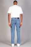  Erkek Açık Mavi Baggy Fit Rahat Kalıp Kargo Jean Pantolon 