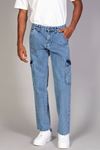  Erkek Açık Mavi Baggy Fit Rahat Kalıp Kargo Jean Pantolon 