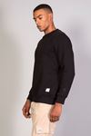  Erkek Yumuşacık Kumaşlı Regular Fit Yuvarlak Yakalı Kesik Siyah Sweatshirt