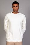  Erkek Yumuşacık Kumaşlı Regular Fit Yuvarlak Yakalı Yan Fitilli Ekru Sweatshirt 
