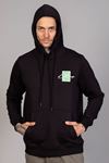  Erkek Regular Fit Kanguru Cep Baskılı Kapüşonlu Siyah Sweatshirt