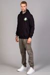  Erkek Regular Fit Kanguru Cep Baskılı Kapüşonlu Siyah Sweatshirt