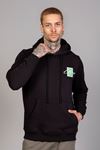  Erkek Regular Fit Kanguru Cep Baskılı Kapüşonlu Siyah Sweatshirt
