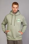  Erkek Regular Fit Kanguru Cep Baskılı Kapüşonlu Su Yeşili Sweatshirt 
