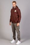  Erkek Regular Fit Kanguru Cep Baskılı Kapüşonlu Kahve Sweatshirt