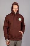  Erkek Regular Fit Kanguru Cep Baskılı Kapüşonlu Kahve Sweatshirt