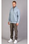  Erkek Regular Fit Fermuarlı Baskılı Mavi Sweatshirt 