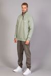  Erkek Regular Fit Fermuarlı Baskılı Su Yeşili Sweatshirt 